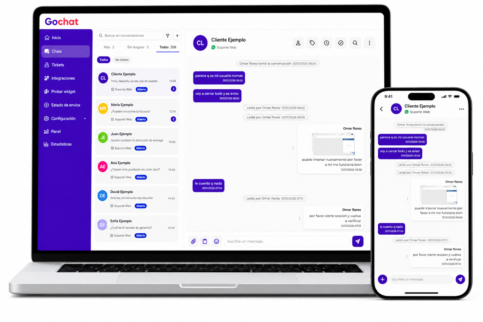 Gochat en laptop y móvil